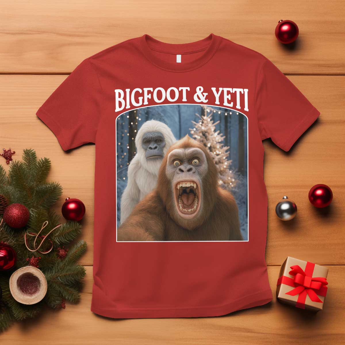 Funny Bigfoot Selfie T Shirt Sasquatch Yeti Christmas TS14 Red Print Your Wear