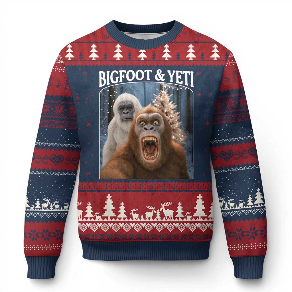Funny Bigfoot Selfie Ugly Christmas Sweater Sasquatch Yeti Xmas TS14 Navy Red Print Your Wear