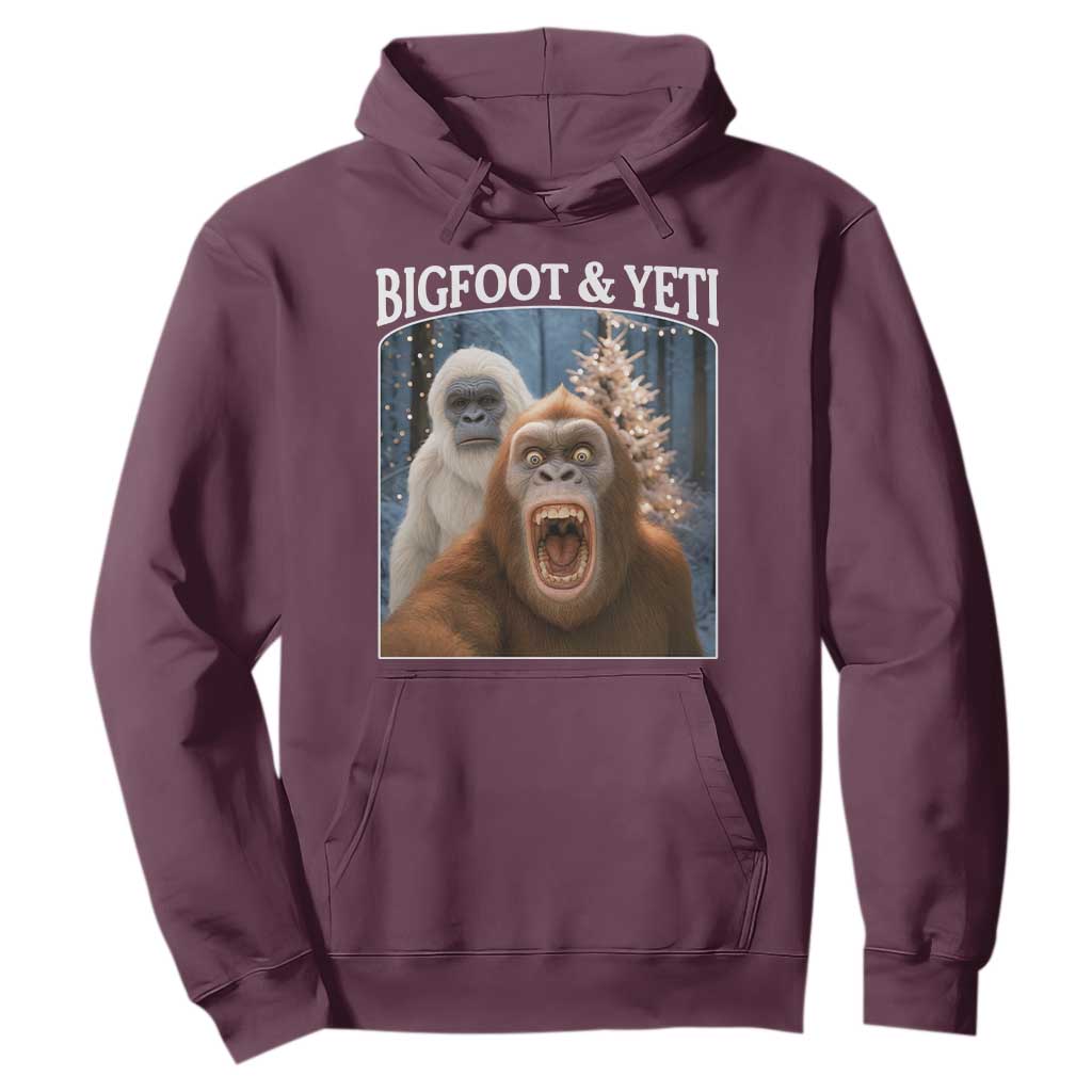 Funny Bigfoot Selfie Hoodie Sasquatch Yeti Christmas TS14 Maroon Print Your Wear