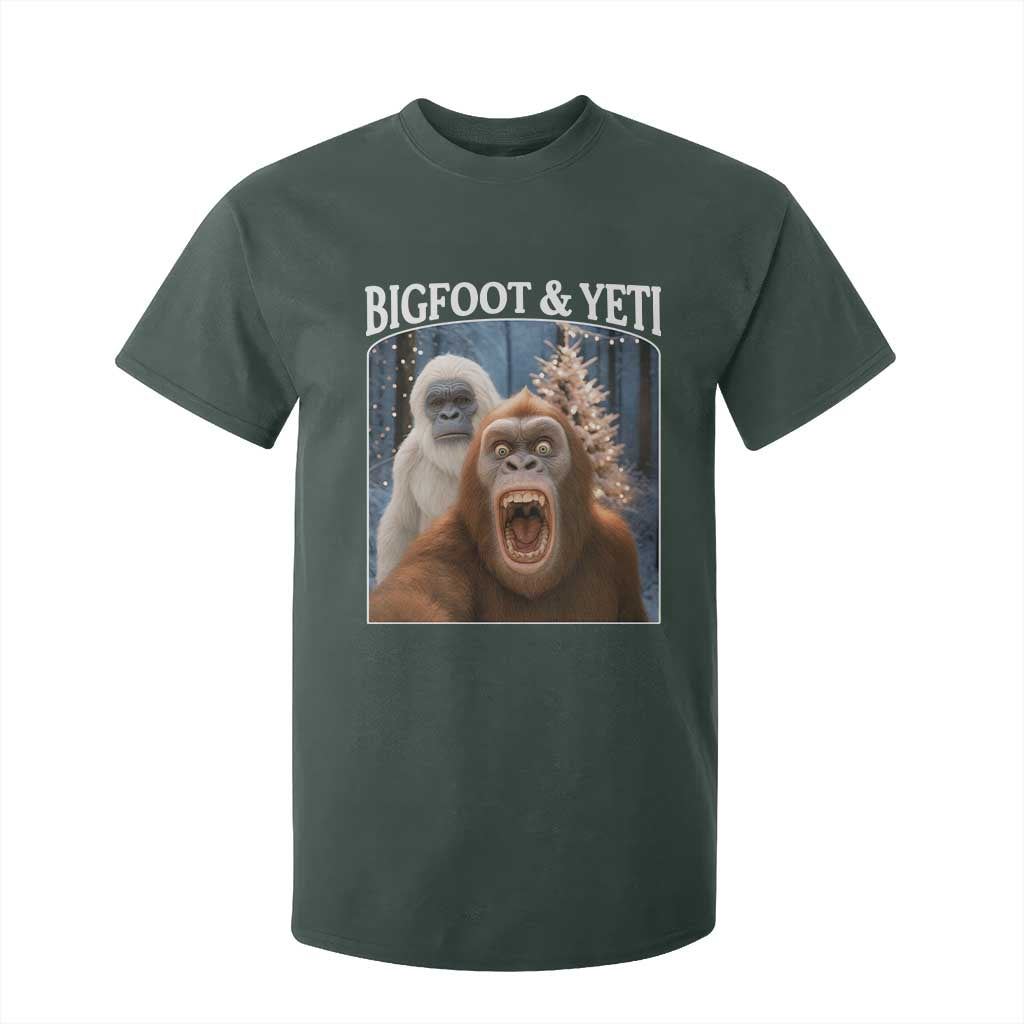 Funny Bigfoot Selfie T Shirt For Kid Sasquatch Yeti Christmas TS14 Dark Forest Green Print Your Wear