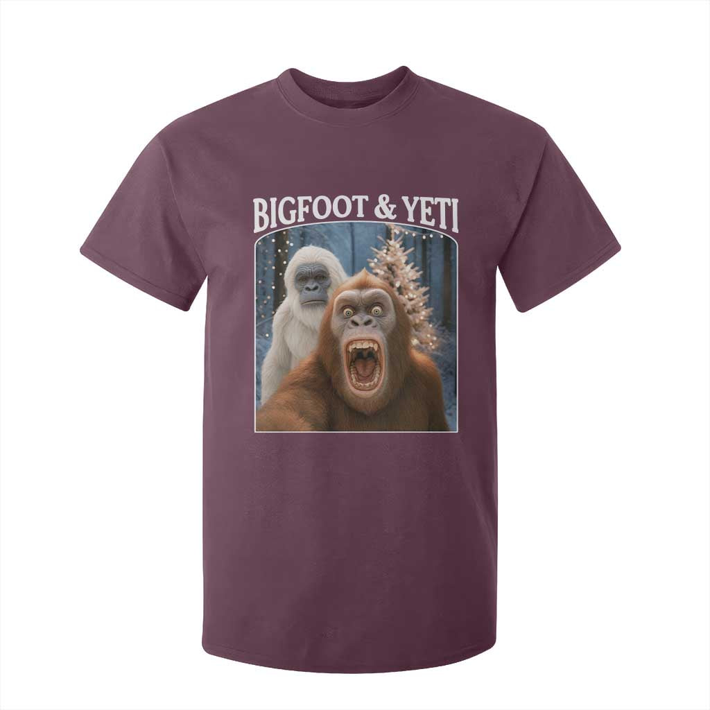 Funny Bigfoot Selfie T Shirt For Kid Sasquatch Yeti Christmas TS14 Maroon Print Your Wear