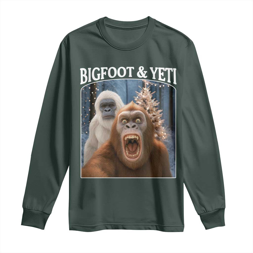 Funny Bigfoot Selfie Long Sleeve Shirt Sasquatch Yeti Christmas TS14 Dark Forest Green Print Your Wear