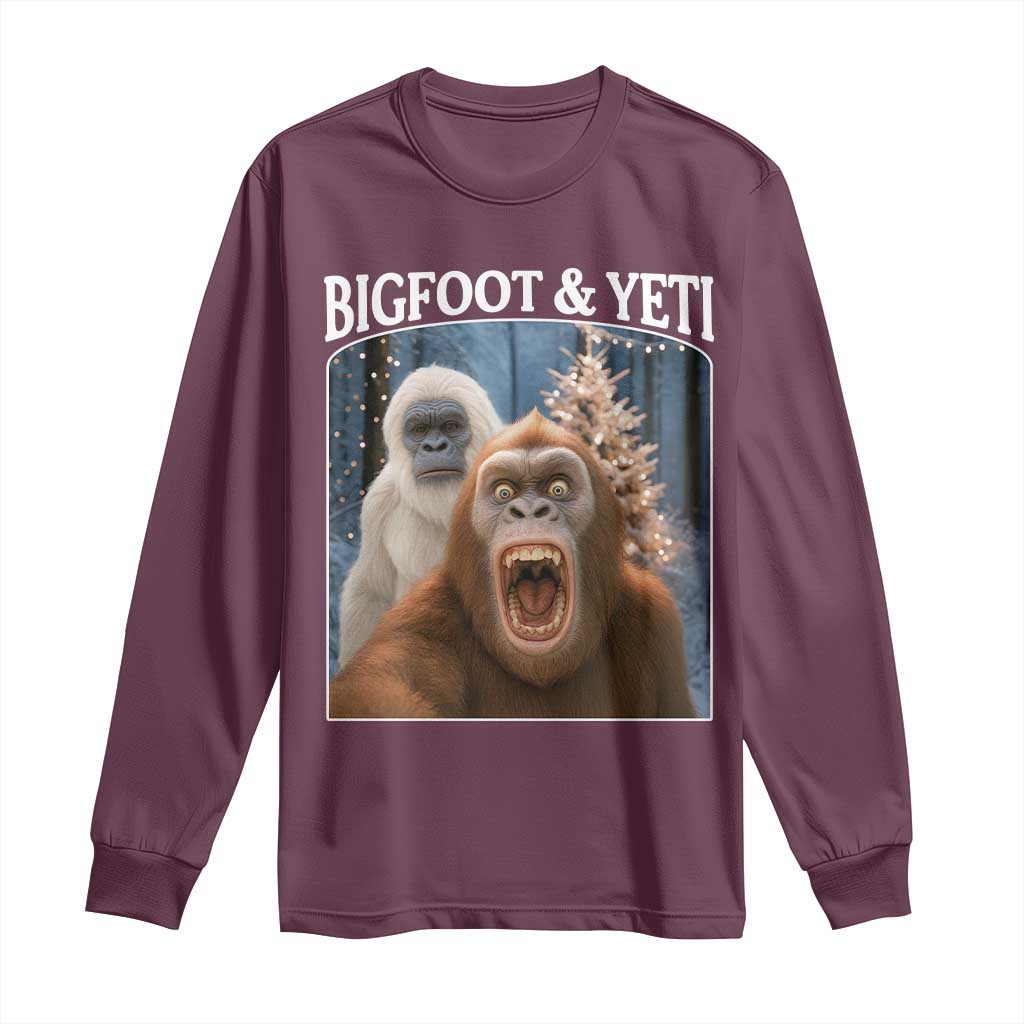 Funny Bigfoot Selfie Long Sleeve Shirt Sasquatch Yeti Christmas TS14 Maroon Print Your Wear