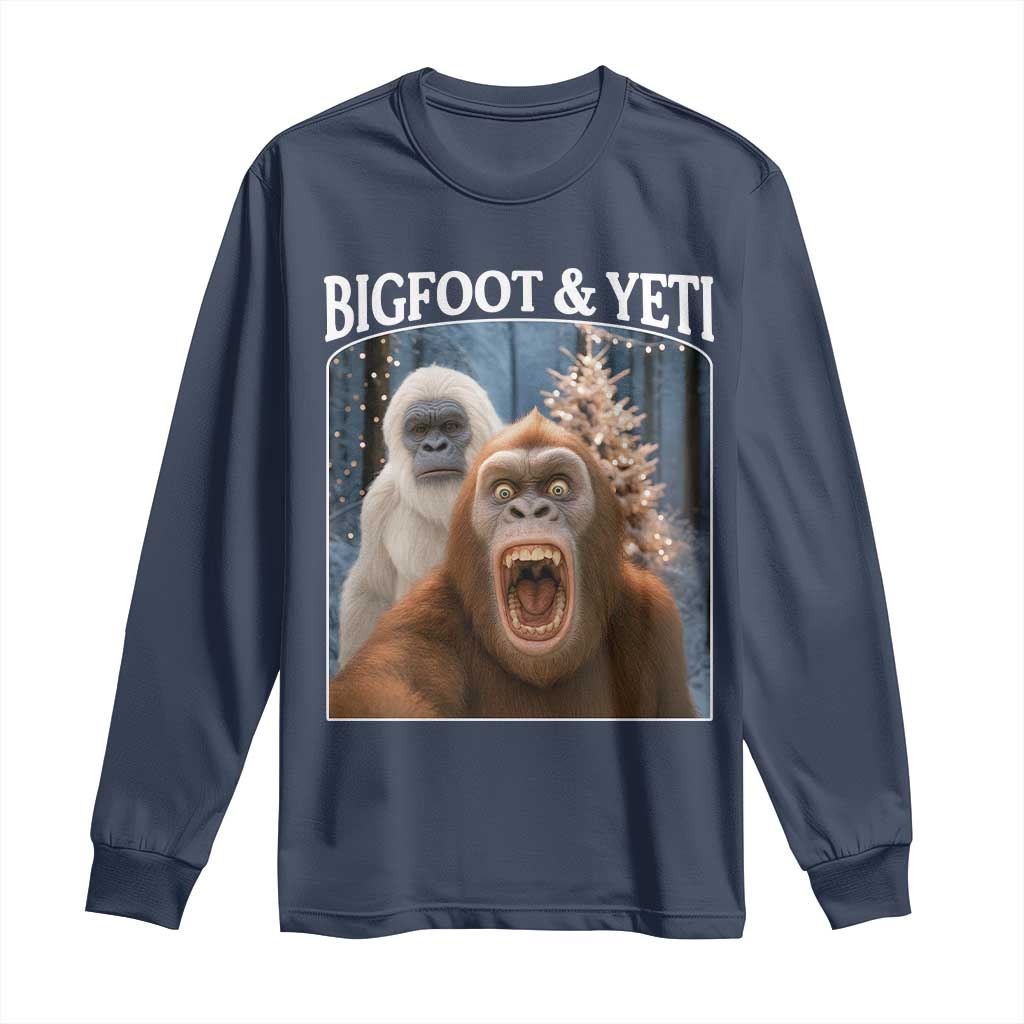 Funny Bigfoot Selfie Long Sleeve Shirt Sasquatch Yeti Christmas TS14 Navy Print Your Wear