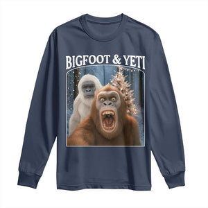 Funny Bigfoot Selfie Long Sleeve Shirt Sasquatch Yeti Christmas TS14 Navy Print Your Wear