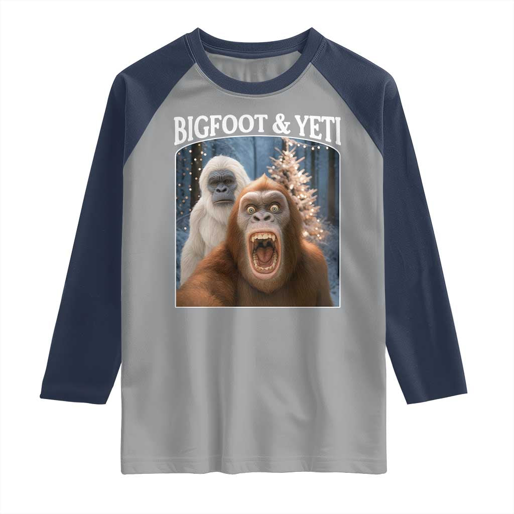 Funny Bigfoot Selfie Raglan Shirt Sasquatch Yeti Christmas TS14 Sport Gray Navy Print Your Wear