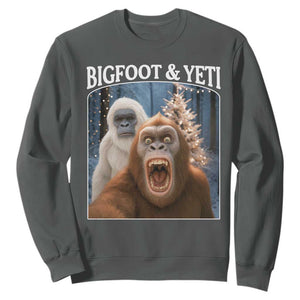 Funny Bigfoot Selfie Sweatshirt Sasquatch Yeti Christmas TS14 Dark Heather Print Your Wear