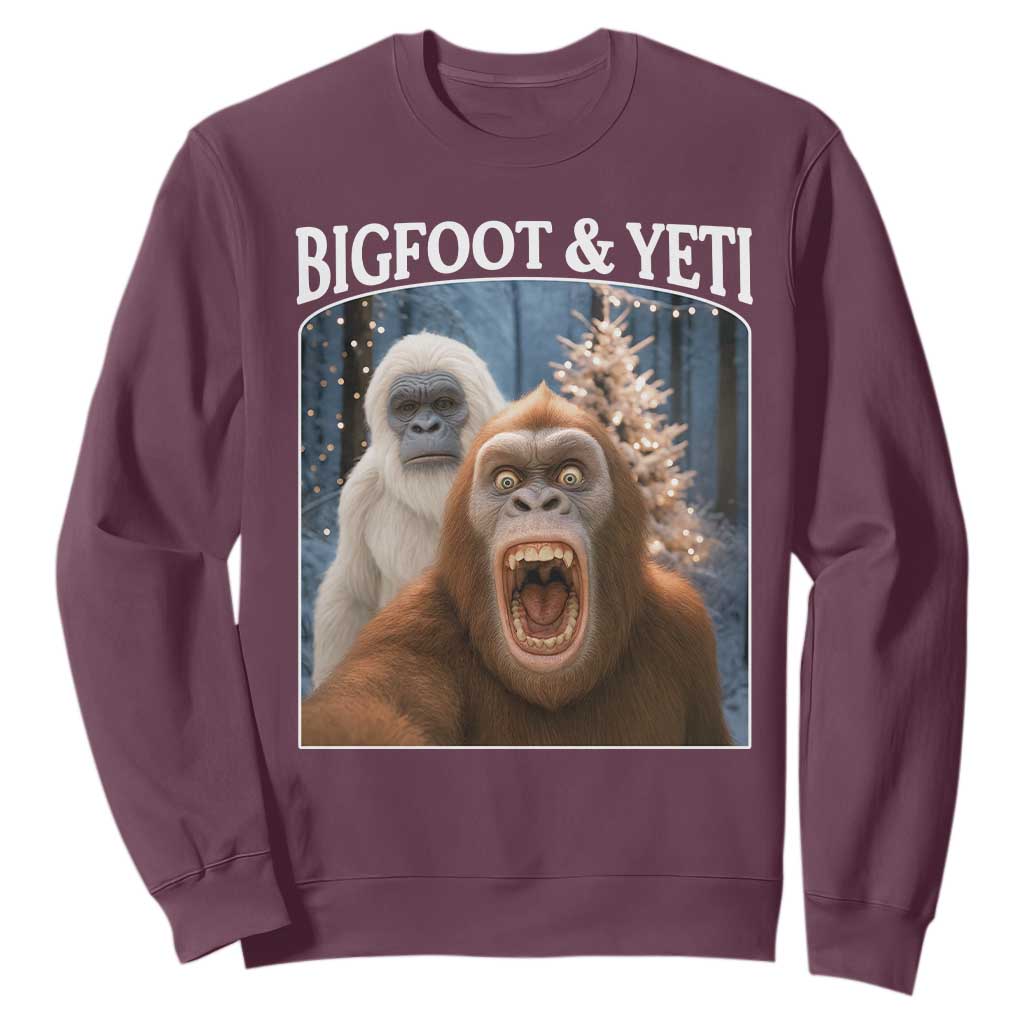 Funny Bigfoot Selfie Sweatshirt Sasquatch Yeti Christmas TS14 Maroon Print Your Wear