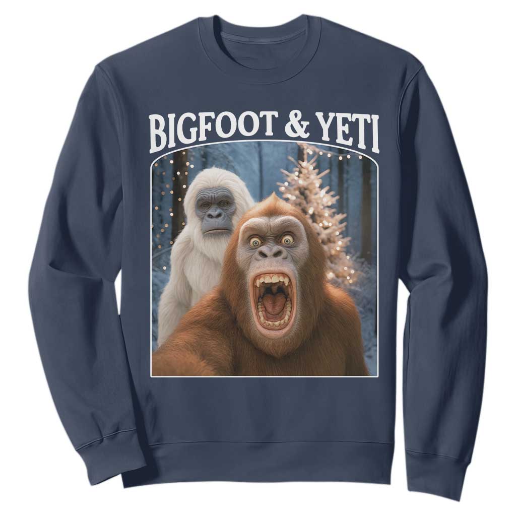 Funny Bigfoot Selfie Sweatshirt Sasquatch Yeti Christmas TS14 Navy Print Your Wear