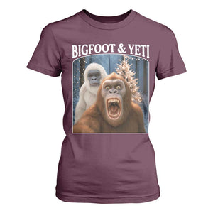 Funny Bigfoot Selfie T Shirt For Women Sasquatch Yeti Christmas TS14 Maroon Print Your Wear