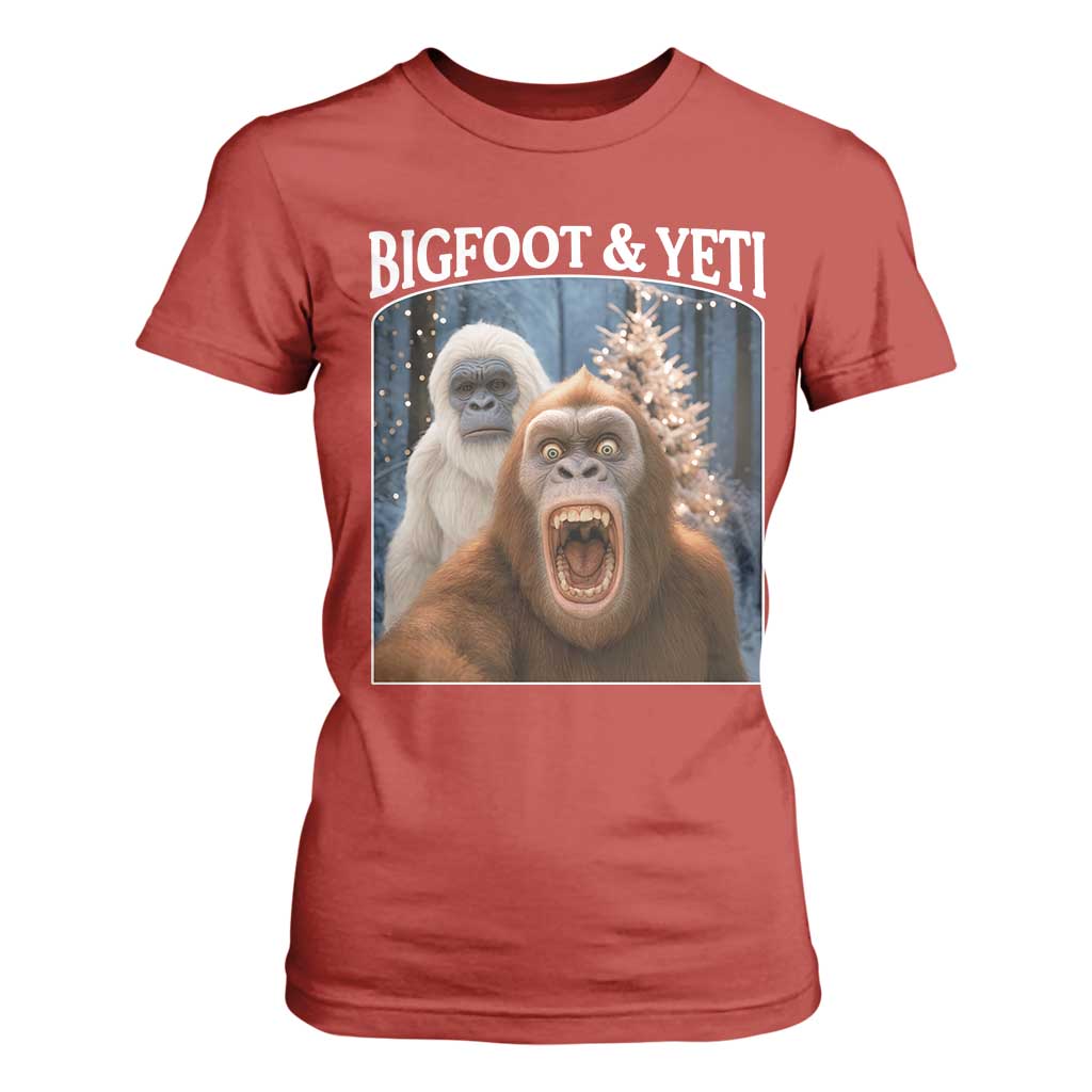 Funny Bigfoot Selfie T Shirt For Women Sasquatch Yeti Christmas TS14 Red Print Your Wear