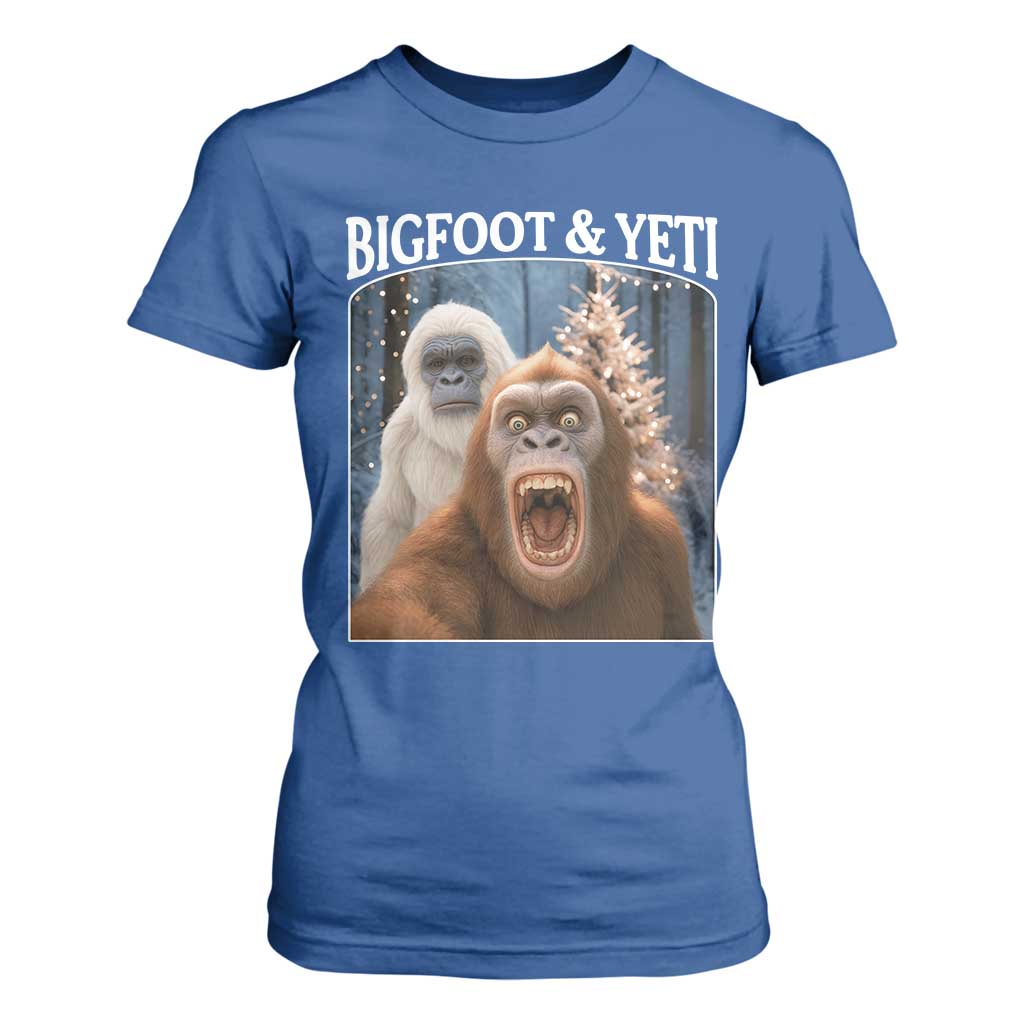 Funny Bigfoot Selfie T Shirt For Women Sasquatch Yeti Christmas TS14 Royal Blue Print Your Wear