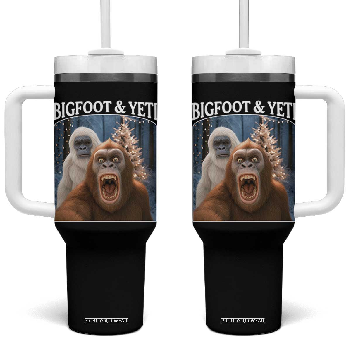 Funny Bigfoot Selfie Tumbler With Handle Sasquatch Yeti Christmas TS14 One Size: 40 oz Black Print Your Wear