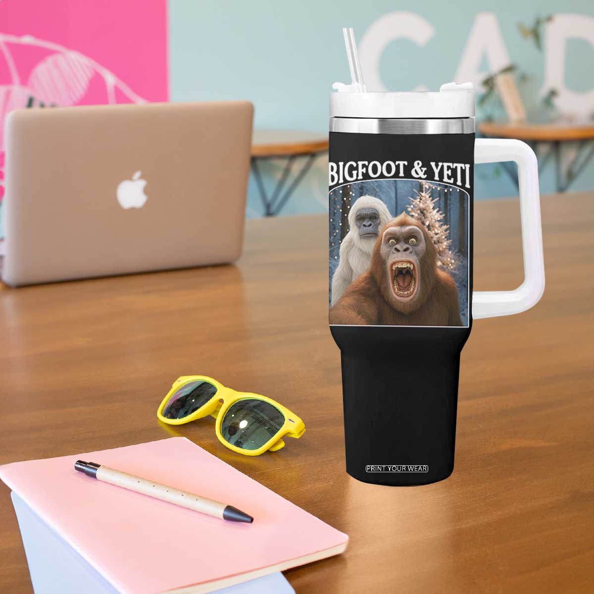Funny Bigfoot Selfie Tumbler With Handle Sasquatch Yeti Christmas TS14 Print Your Wear