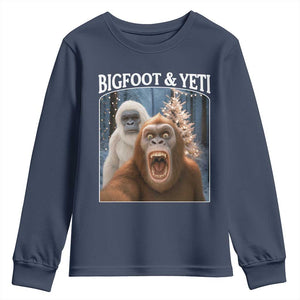 Funny Bigfoot Selfie Youth Sweatshirt Sasquatch Yeti Christmas TS14 Navy Print Your Wear