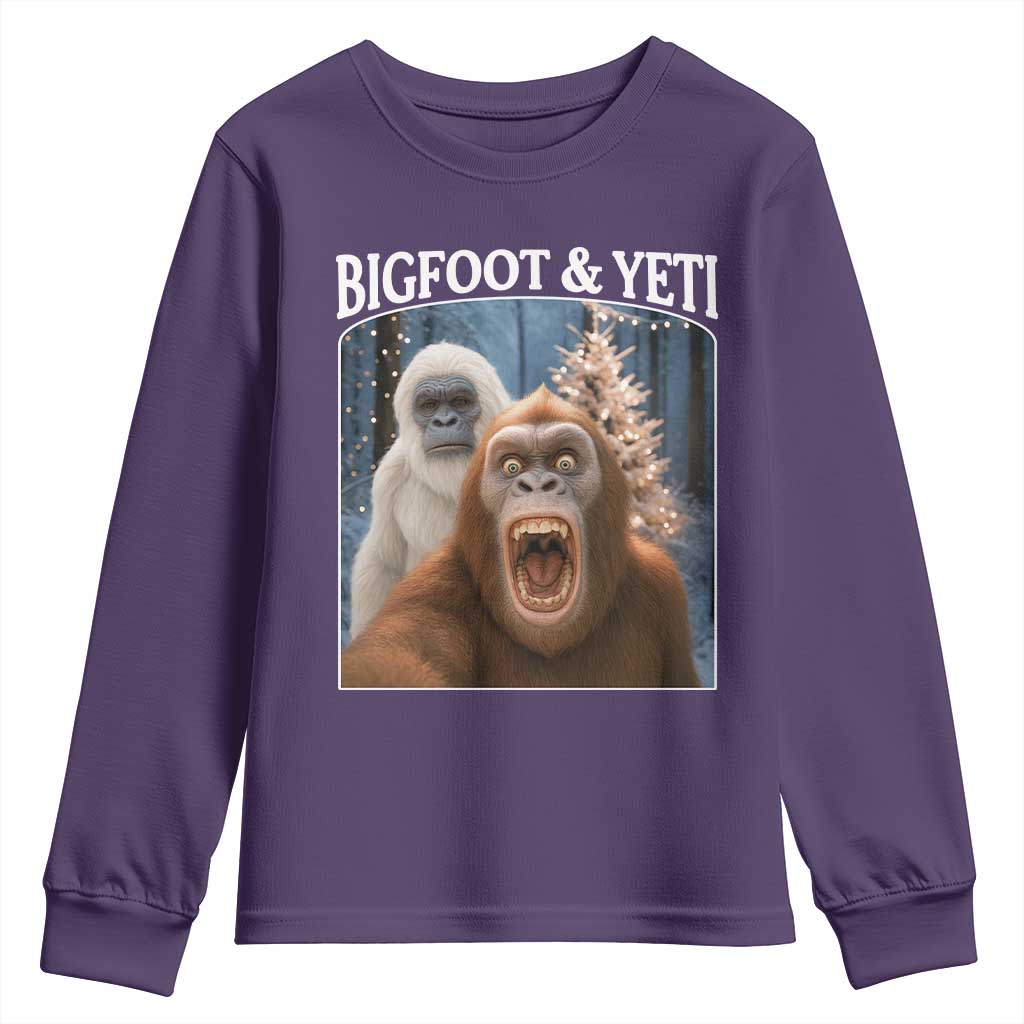 Funny Bigfoot Selfie Youth Sweatshirt Sasquatch Yeti Christmas TS14 Purple Print Your Wear