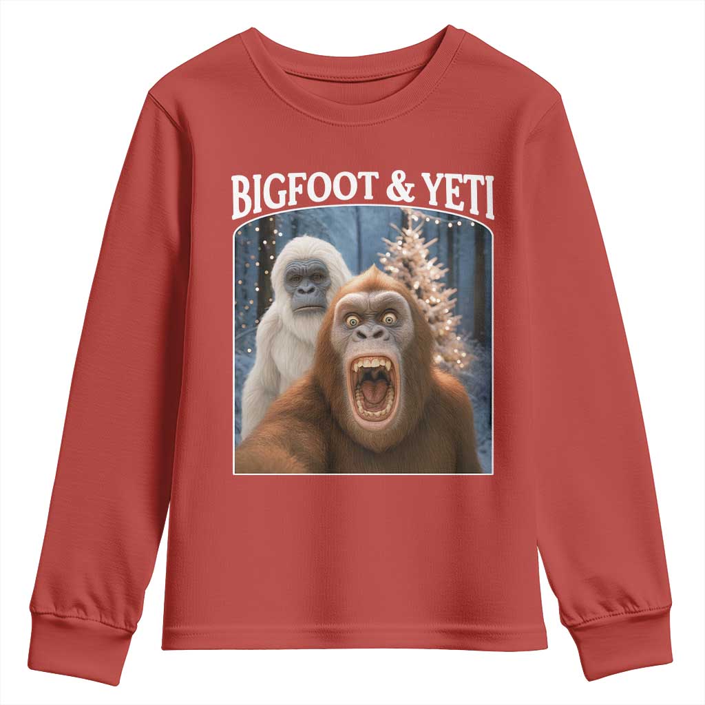Funny Bigfoot Selfie Youth Sweatshirt Sasquatch Yeti Christmas TS14 Red Print Your Wear