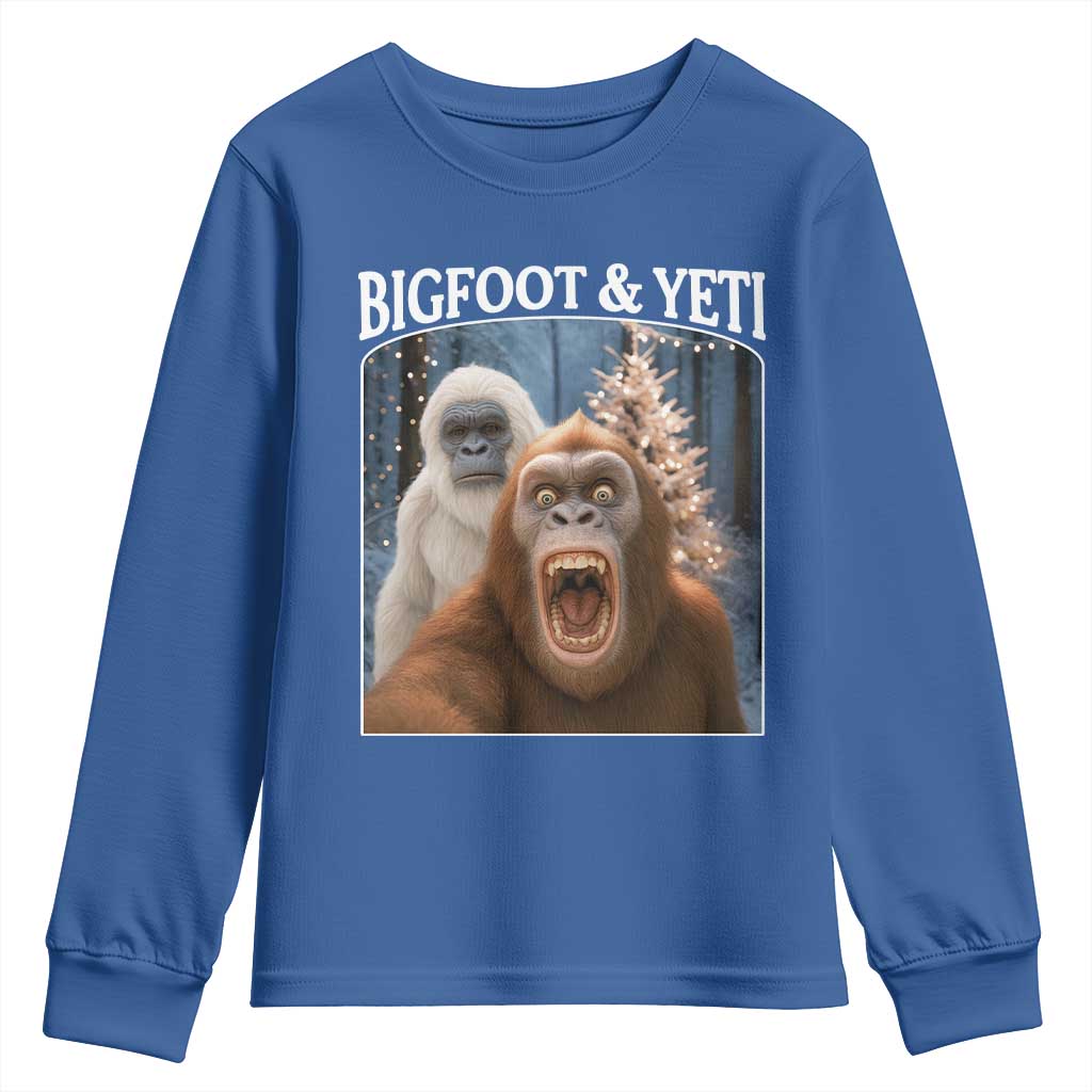 Funny Bigfoot Selfie Youth Sweatshirt Sasquatch Yeti Christmas TS14 Royal Blue Print Your Wear