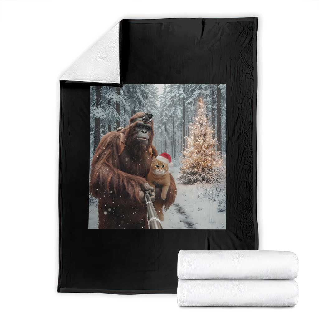 Funny Bigfoot With Cat Selfie Christmas Throw Blanket TS14 Black Print Your Wear