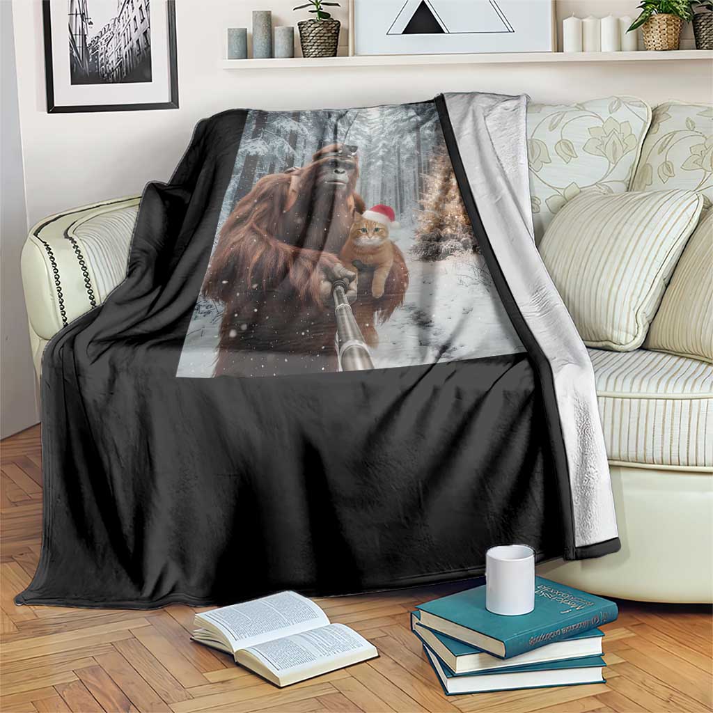 Funny Bigfoot With Cat Selfie Christmas Throw Blanket TS14 Print Your Wear