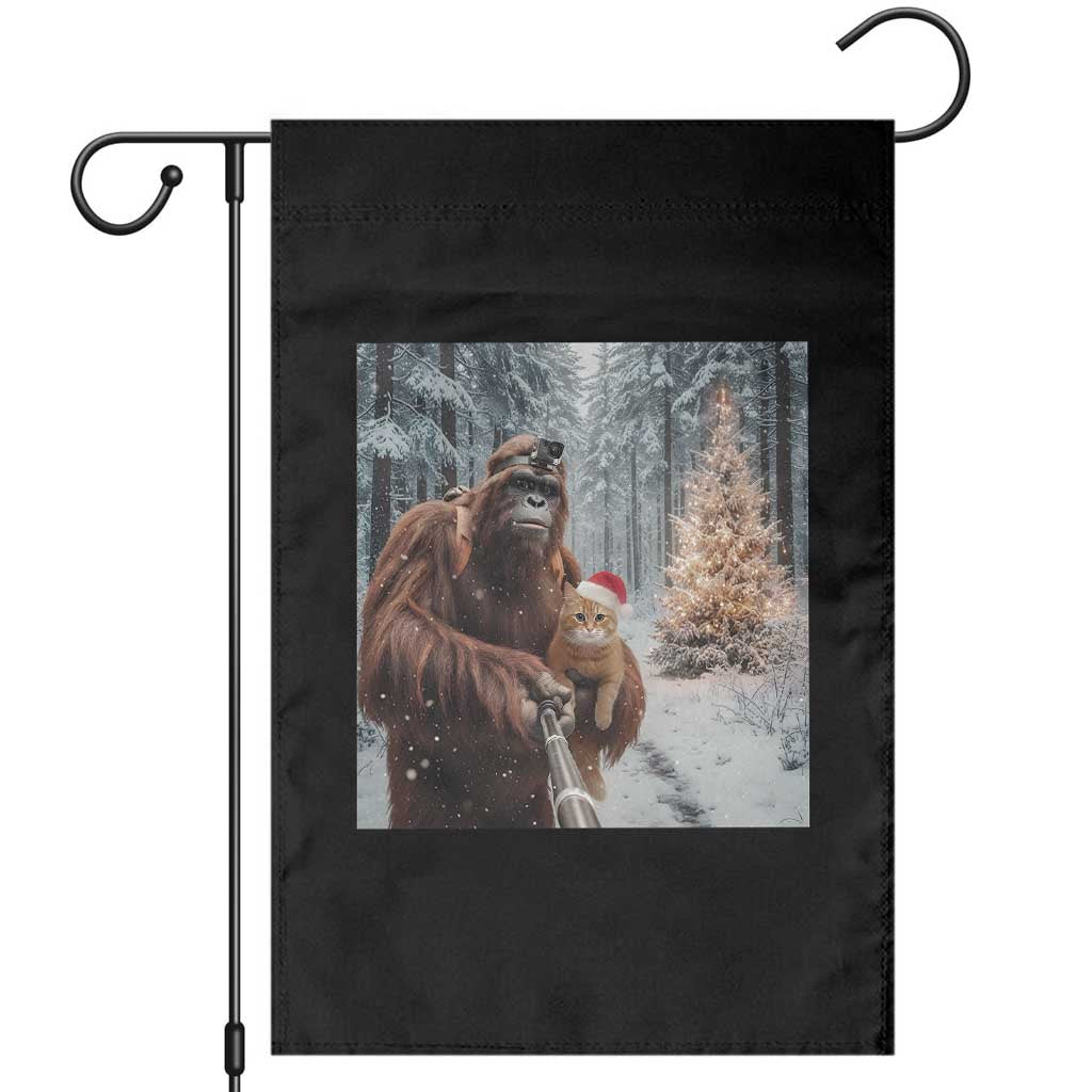 Funny Bigfoot With Cat Selfie Christmas Garden Flag TS14 Black Print Your Wear
