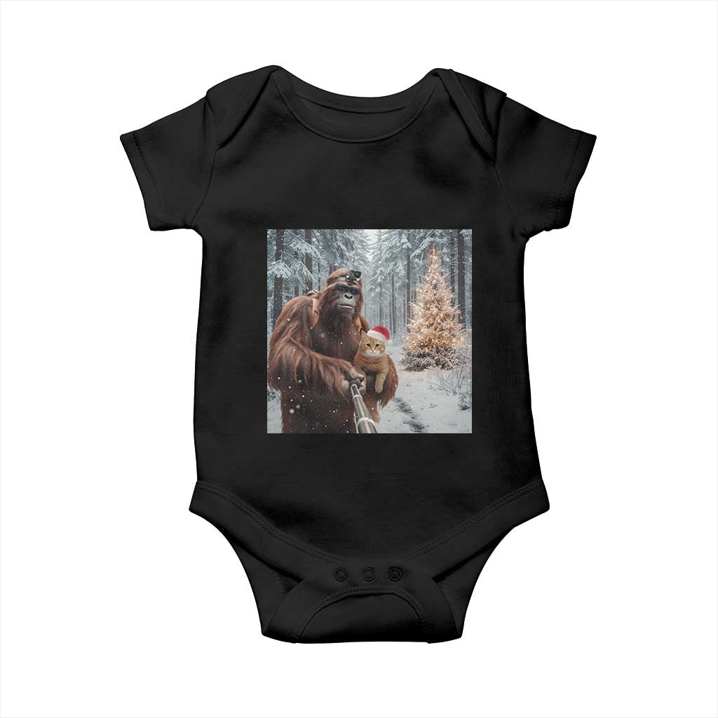 Funny Bigfoot With Cat Selfie Christmas Baby Onesie TS14 Black Print Your Wear