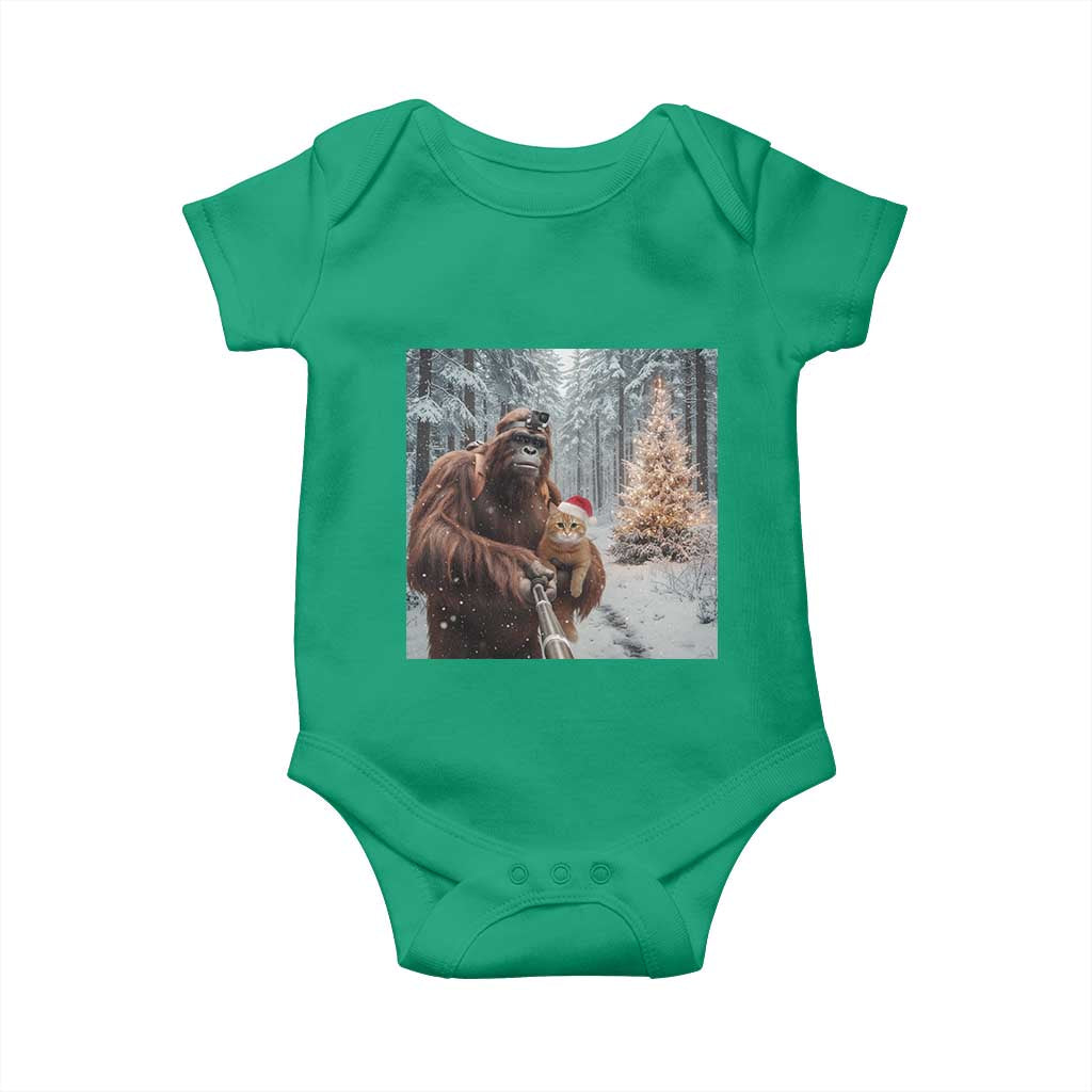 Funny Bigfoot With Cat Selfie Christmas Baby Onesie TS14 Irish Green Print Your Wear