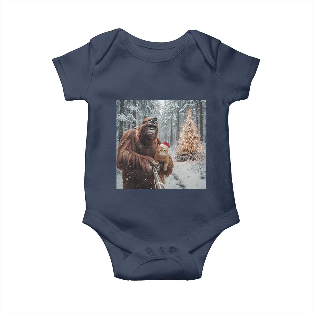 Funny Bigfoot With Cat Selfie Christmas Baby Onesie TS14 Navy Print Your Wear