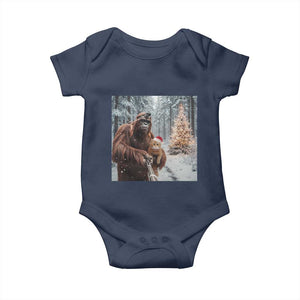 Funny Bigfoot With Cat Selfie Christmas Baby Onesie TS14 Navy Print Your Wear