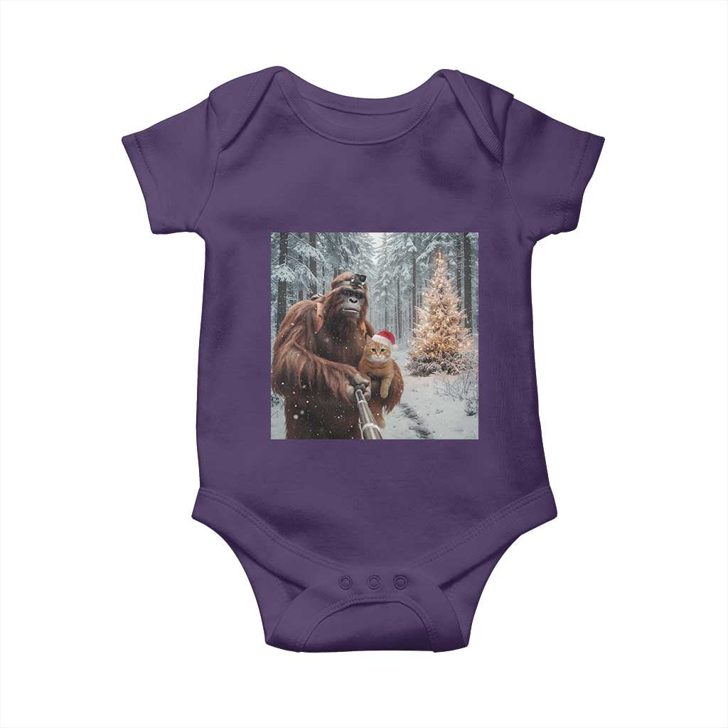 Funny Bigfoot With Cat Selfie Christmas Baby Onesie TS14 Purple Print Your Wear