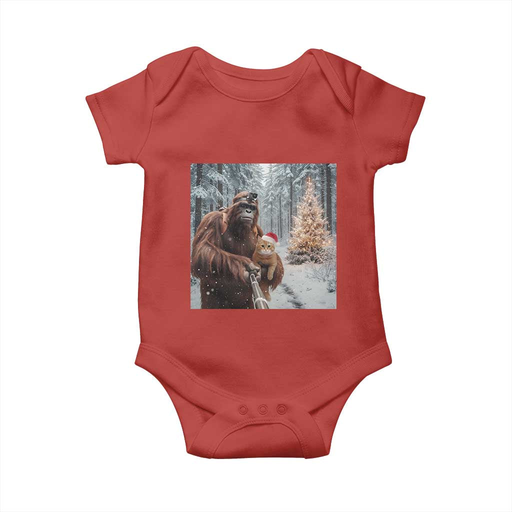 Funny Bigfoot With Cat Selfie Christmas Baby Onesie TS14 Red Print Your Wear