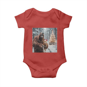 Funny Bigfoot With Cat Selfie Christmas Baby Onesie TS14 Red Print Your Wear