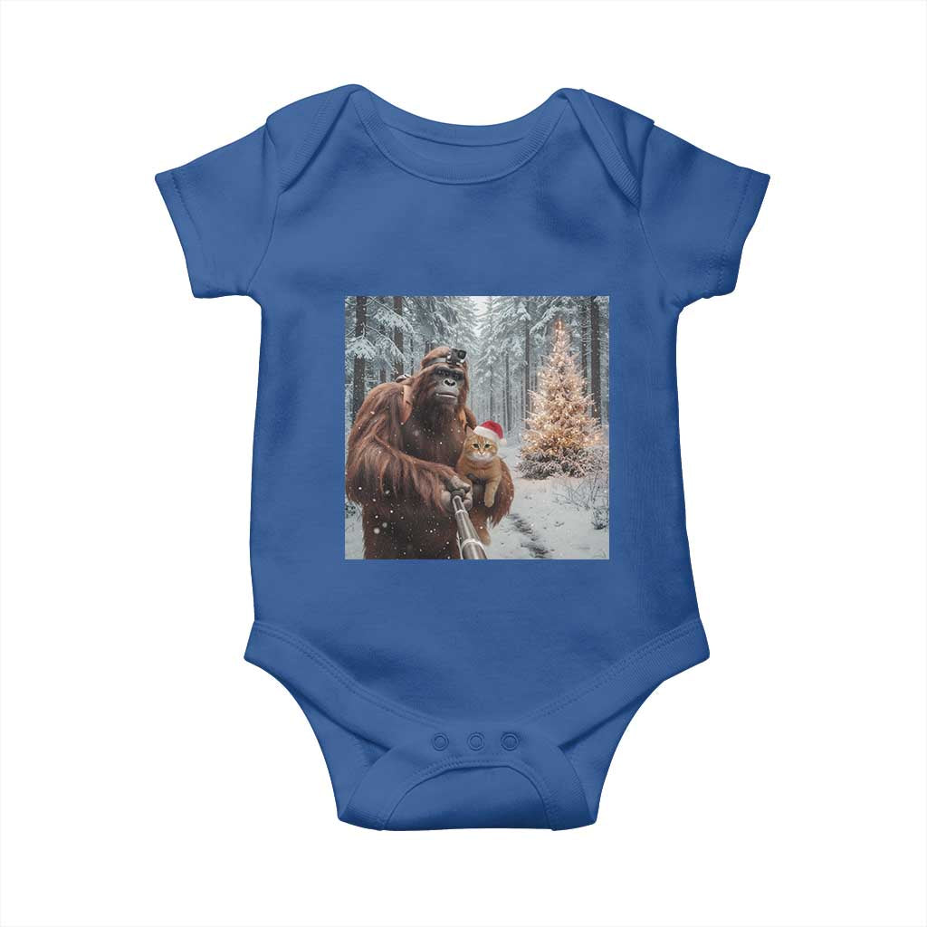 Funny Bigfoot With Cat Selfie Christmas Baby Onesie TS14 Royal Blue Print Your Wear