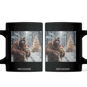 Funny Bigfoot With Cat Selfie Christmas Coffee Mug TS14 Black Print Your Wear