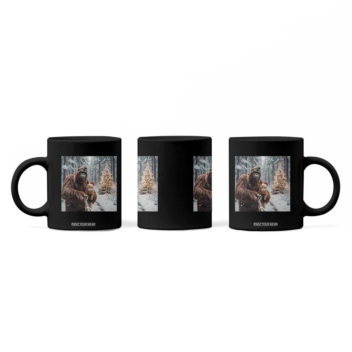 Funny Bigfoot With Cat Selfie Christmas Coffee Mug TS14 Print Your Wear