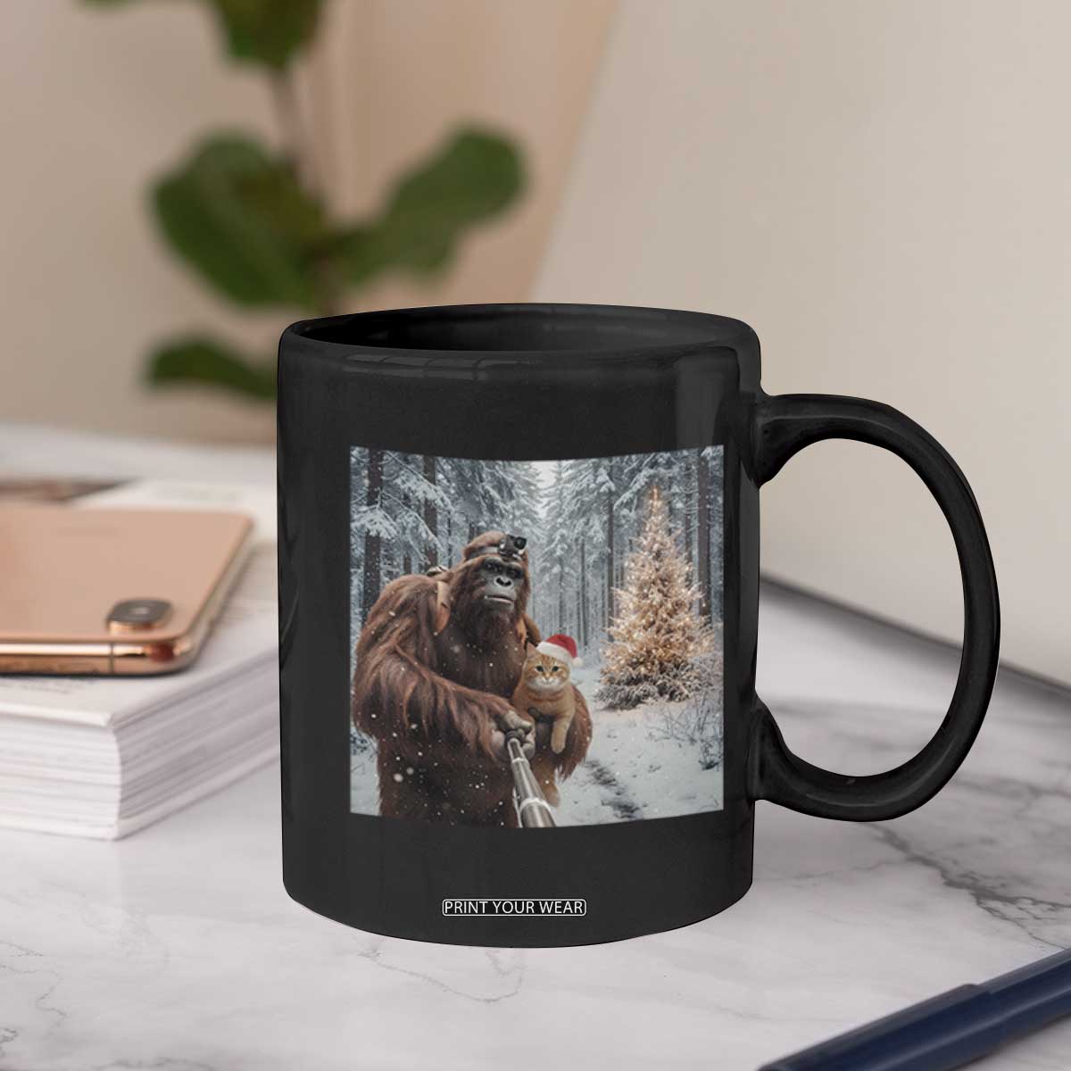 Funny Bigfoot With Cat Selfie Christmas Coffee Mug TS14 Print Your Wear
