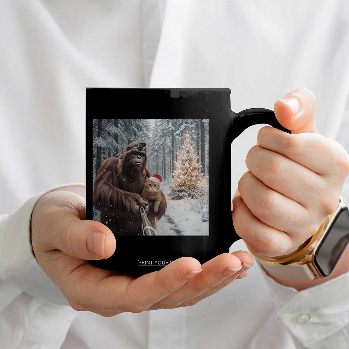 Funny Bigfoot With Cat Selfie Christmas Coffee Mug TS14 Print Your Wear
