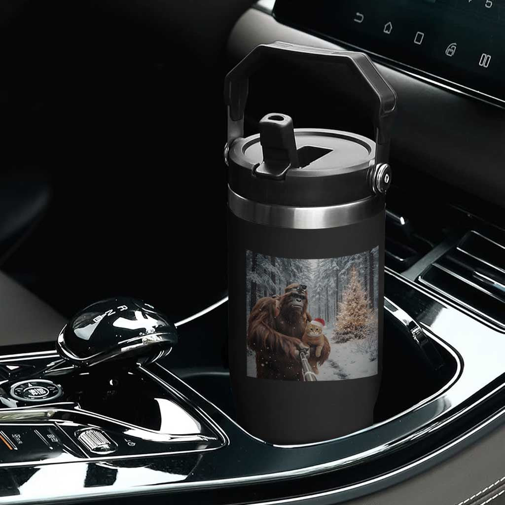 Funny Bigfoot With Cat Selfie Christmas Flip Straw Tumbler TS14 Print Your Wear
