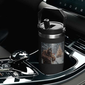 Funny Bigfoot With Cat Selfie Christmas Flip Straw Tumbler TS14 Print Your Wear