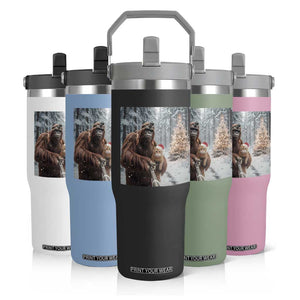 Funny Bigfoot With Cat Selfie Christmas Flip Straw Tumbler TS14 Print Your Wear