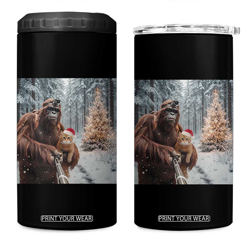 Funny Bigfoot With Cat Selfie Christmas 4 in 1 Can Cooler Tumbler TS14 One Size: 16 oz Black Print Your Wear
