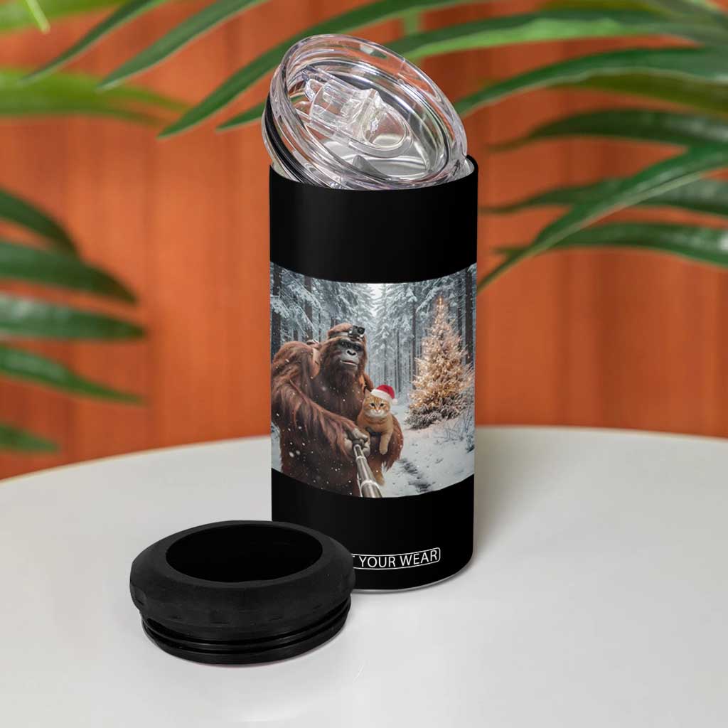 Funny Bigfoot With Cat Selfie Christmas 4 in 1 Can Cooler Tumbler TS14 Print Your Wear