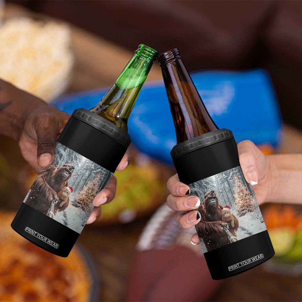 Funny Bigfoot With Cat Selfie Christmas 4 in 1 Can Cooler Tumbler TS14 Print Your Wear