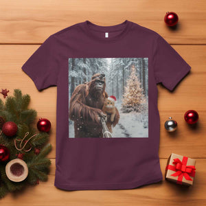 Funny Bigfoot With Cat Selfie Christmas T Shirt TS14 Maroon Print Your Wear