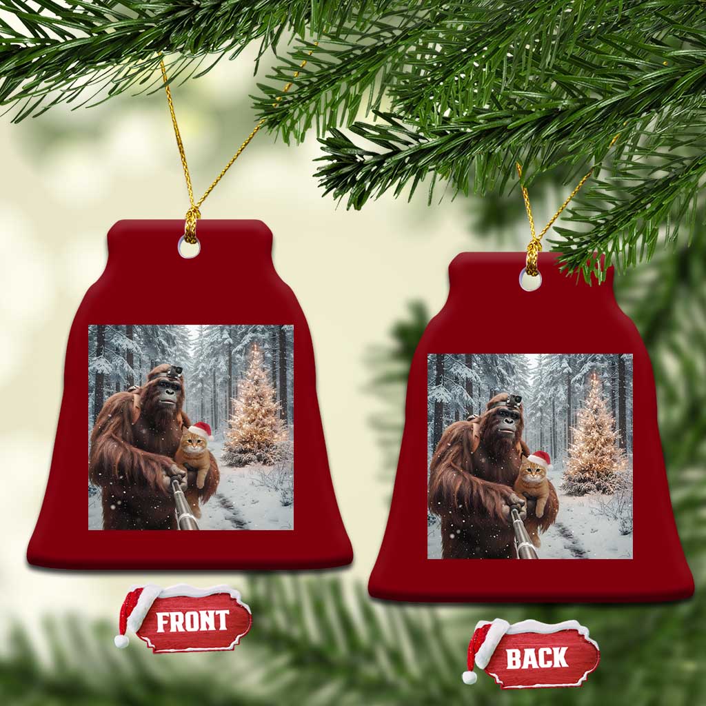 Funny Bigfoot With Cat Selfie Xmas Ceramic Ornament TS14 Print Your Wear