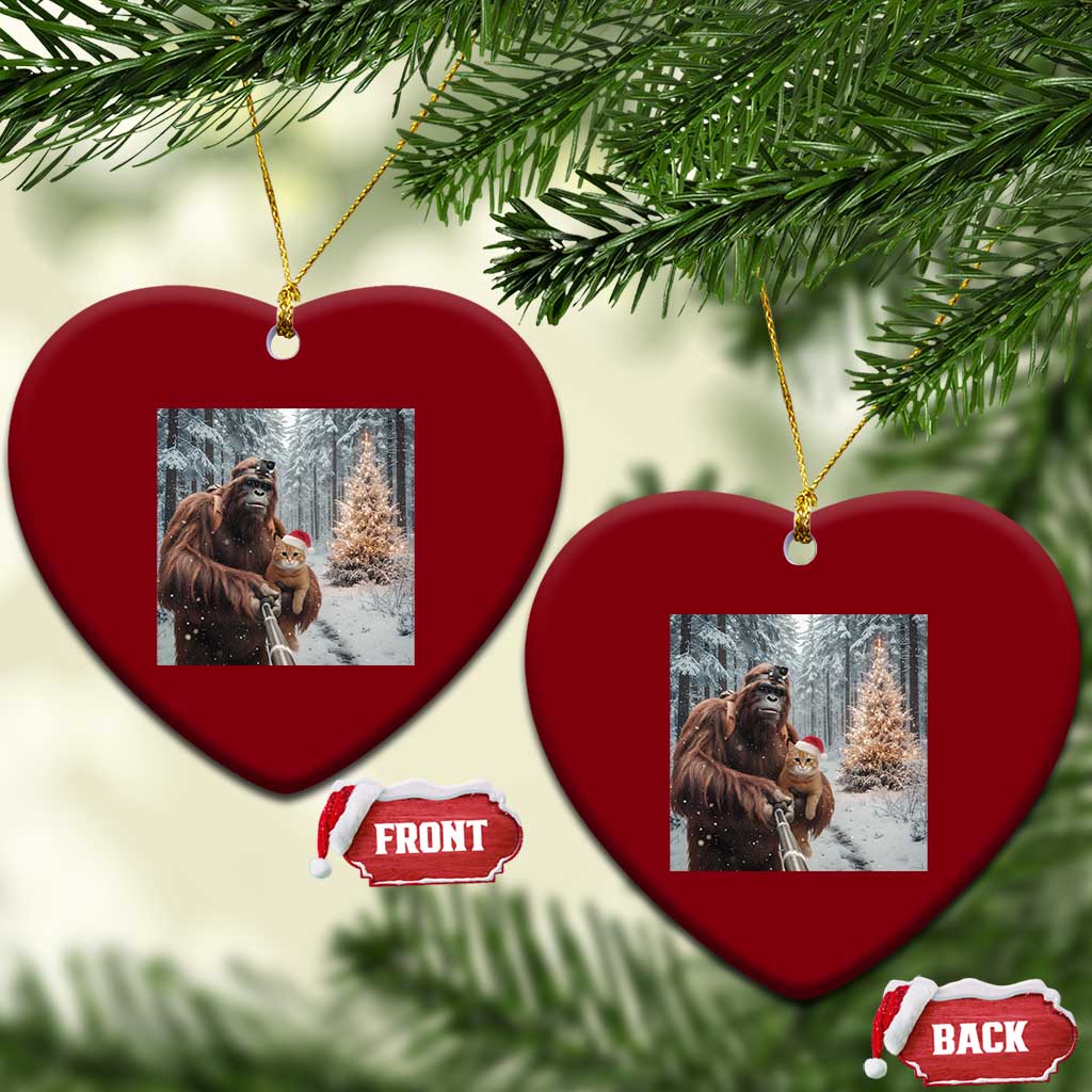 Funny Bigfoot With Cat Selfie Xmas Ceramic Ornament TS14 Print Your Wear