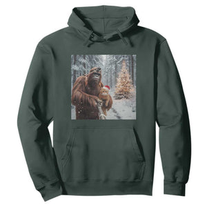 Funny Bigfoot With Cat Selfie Christmas Hoodie TS14 Dark Forest Green Print Your Wear