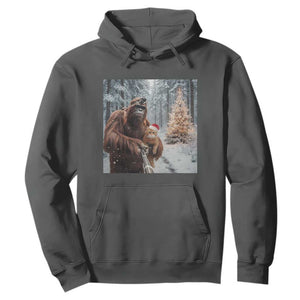 Funny Bigfoot With Cat Selfie Christmas Hoodie TS14 Dark Heather Print Your Wear