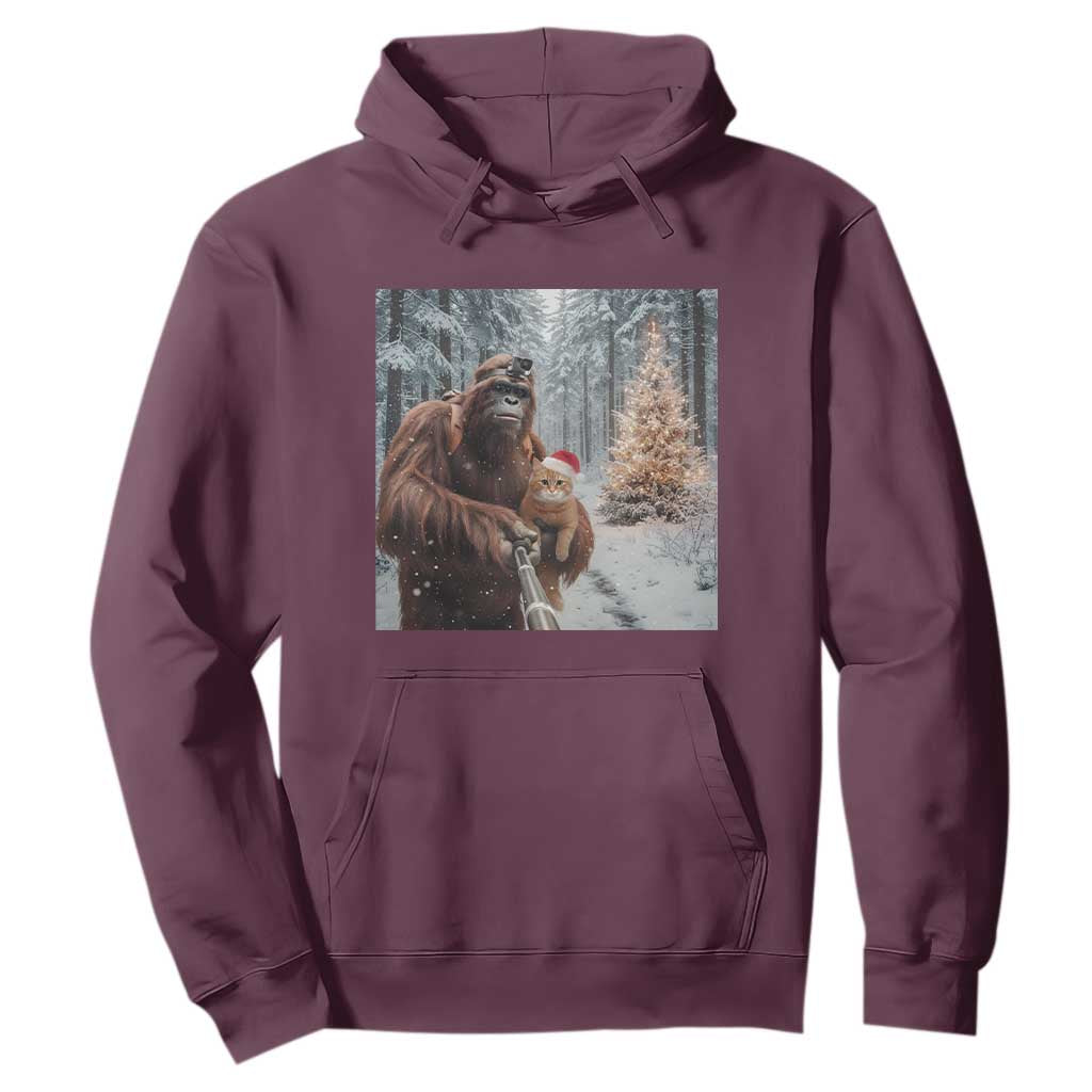 Funny Bigfoot With Cat Selfie Christmas Hoodie TS14 Maroon Print Your Wear