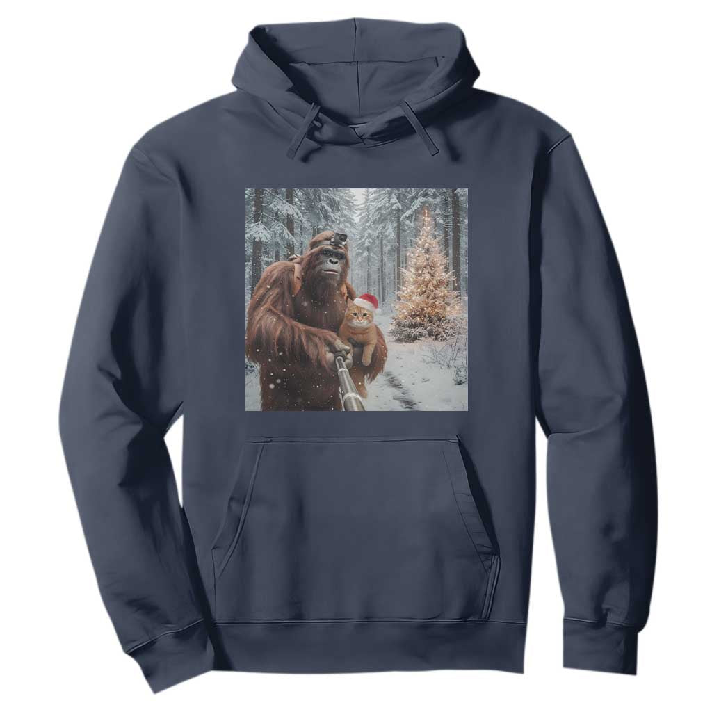 Funny Bigfoot With Cat Selfie Christmas Hoodie TS14 Navy Print Your Wear